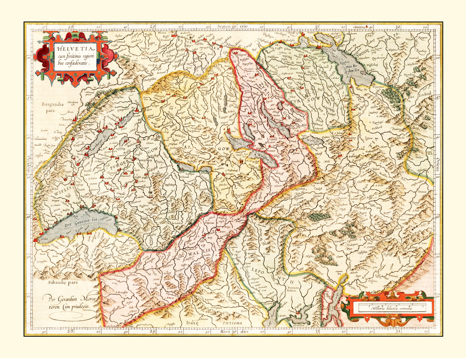 Vintage Map of Switzerland 1623