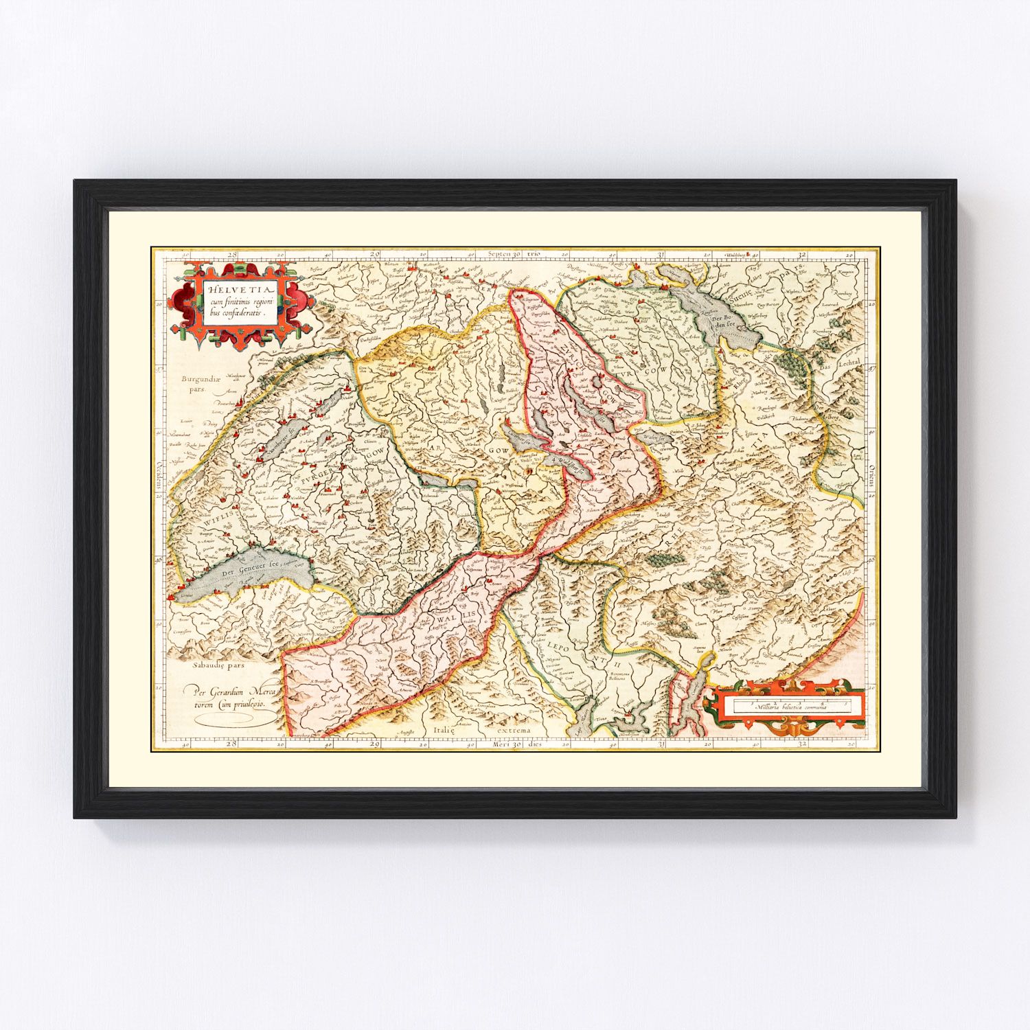 Vintage Map of Switzerland 1623
