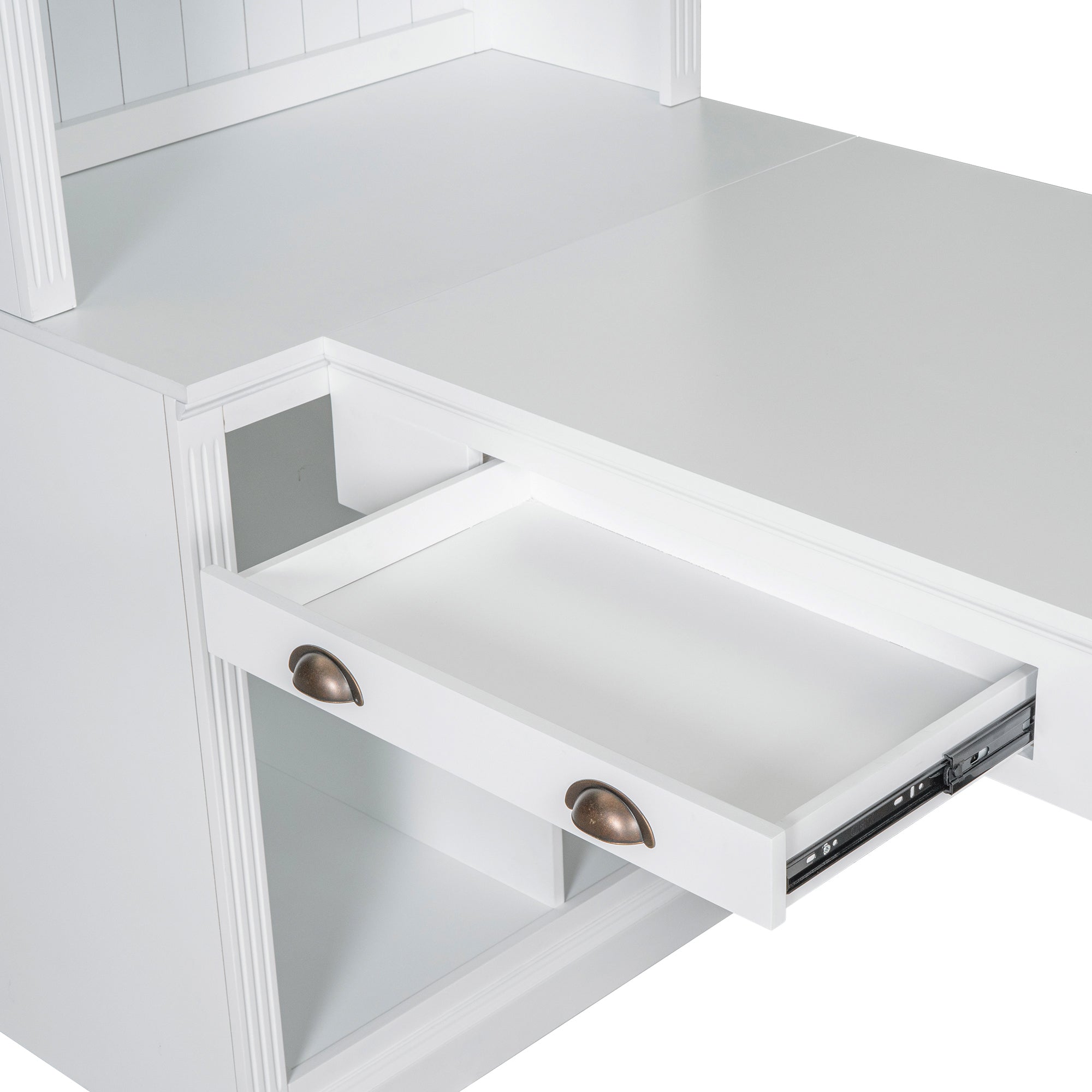 83.4'Tall Bookshelf with Writing Desk, Modern Bookcase with Study Desk, Workstation with Storage Shelf,Storage Bookcase with Open Shelves and LED Lighting for Living Room,Home Office,White