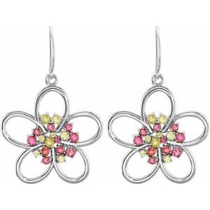 14K White Gold Natual Peridot & Natual Pink Tourmaline Flower Earrings – image 2