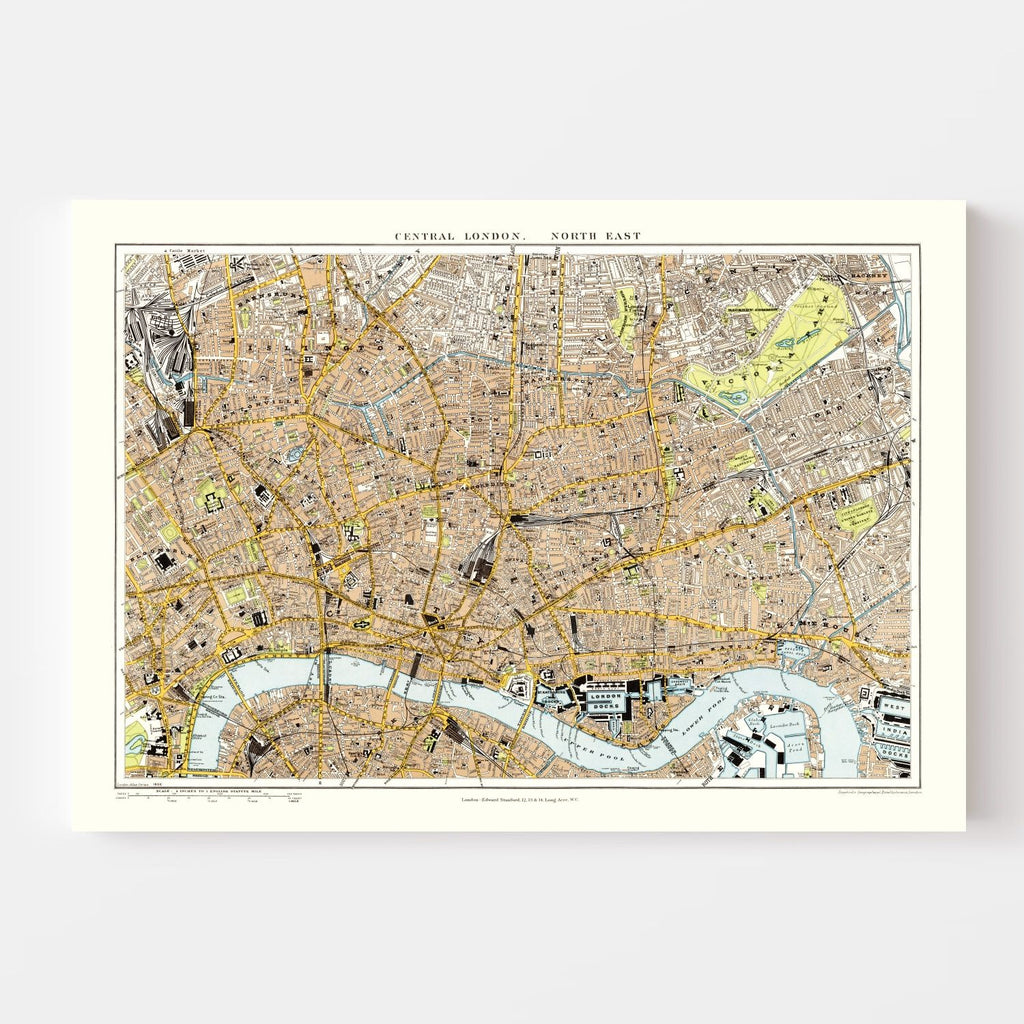 Vintage Map of Central & Northeast London, England 1904
