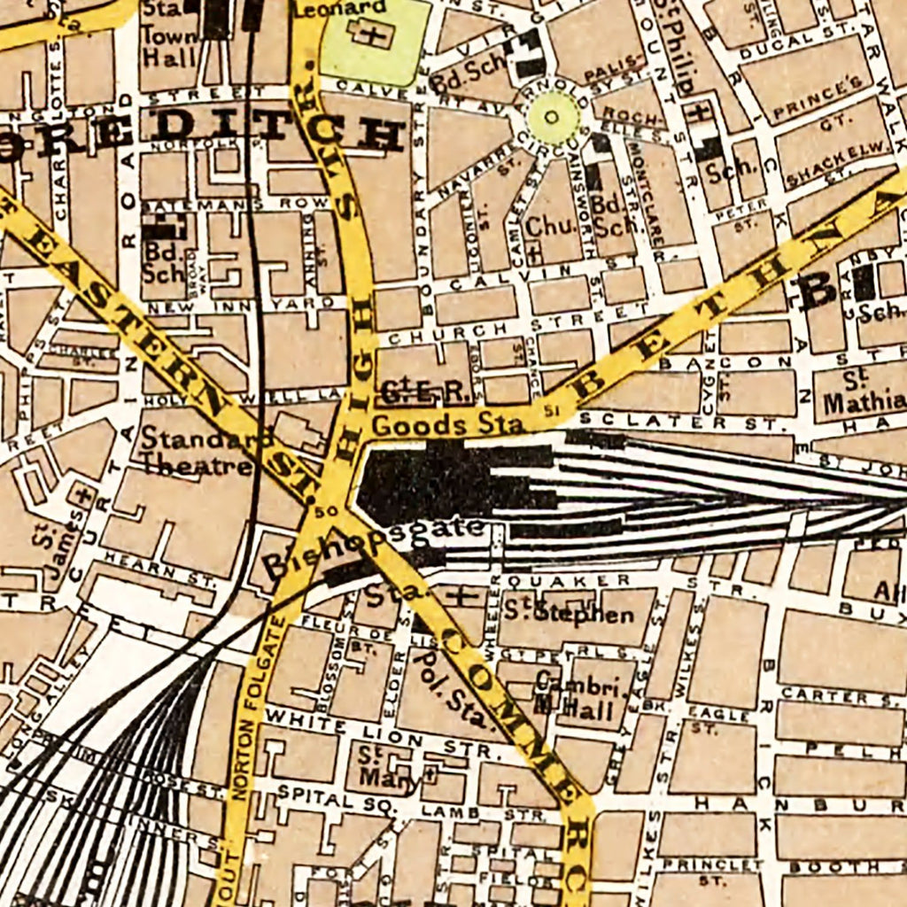 Vintage Map of Central & Northeast London, England 1904