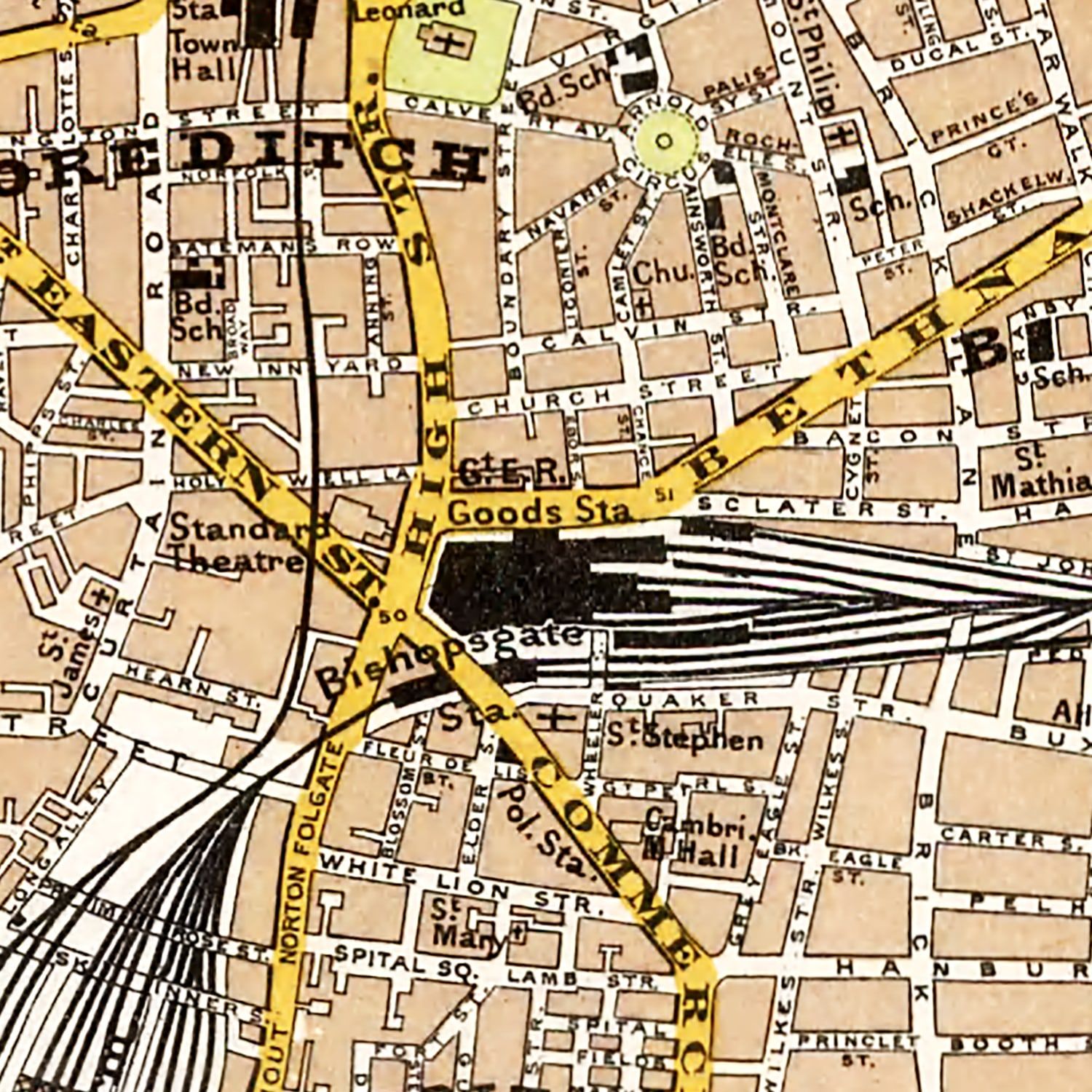 Vintage Map of Central & Northeast London, England 1904