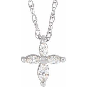 14K White Gold 1/6 CTW Natural Diamond Cross 18" Necklace