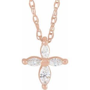 14K Rose Gold 1/6 CTW Natural Diamond Cross 16" Necklace