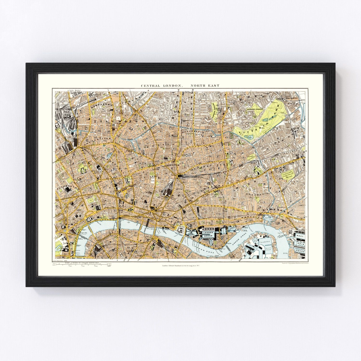 Vintage Map of Central & Northeast London, England 1904