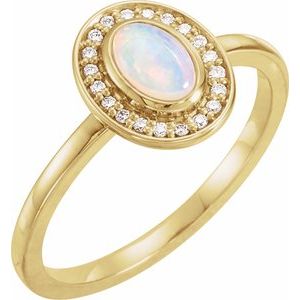 14K Yellow Gold Natural White Opal & .08 CTW Natural Diamond Halo-Style Ring
