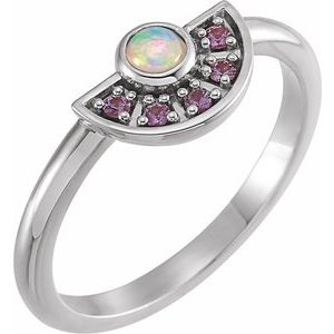14K White Gold Natural Ethiopian Opal & Natural Pink Sapphire Fan Ring