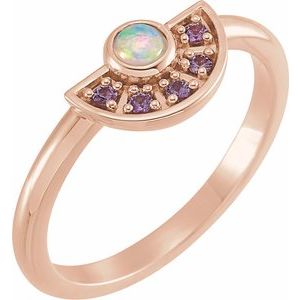 14K Rose Gold Natural Ethiopian Opal & Natural Pink Sapphire Fan Ring