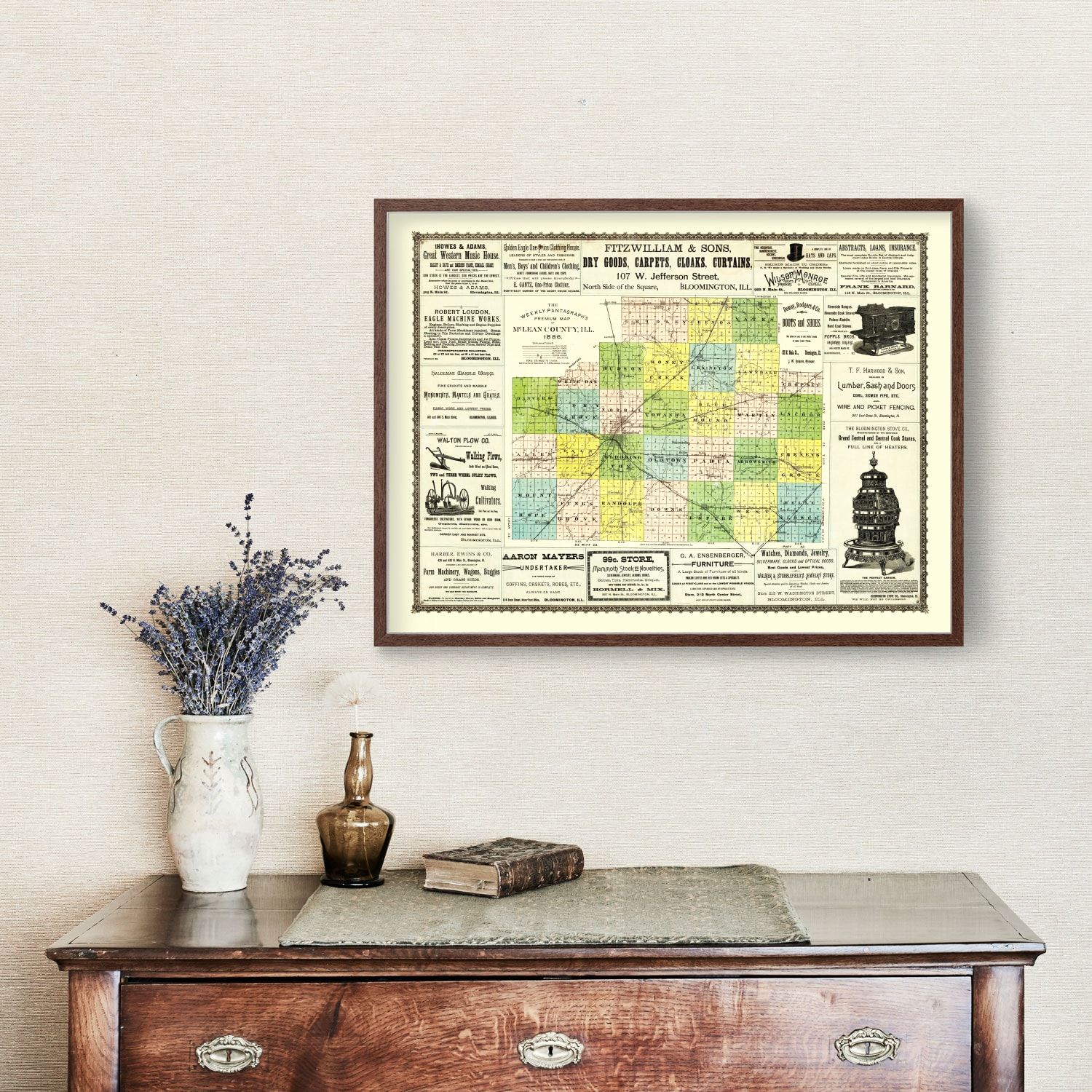 Vintage Map of McLean County, Illinois 1886