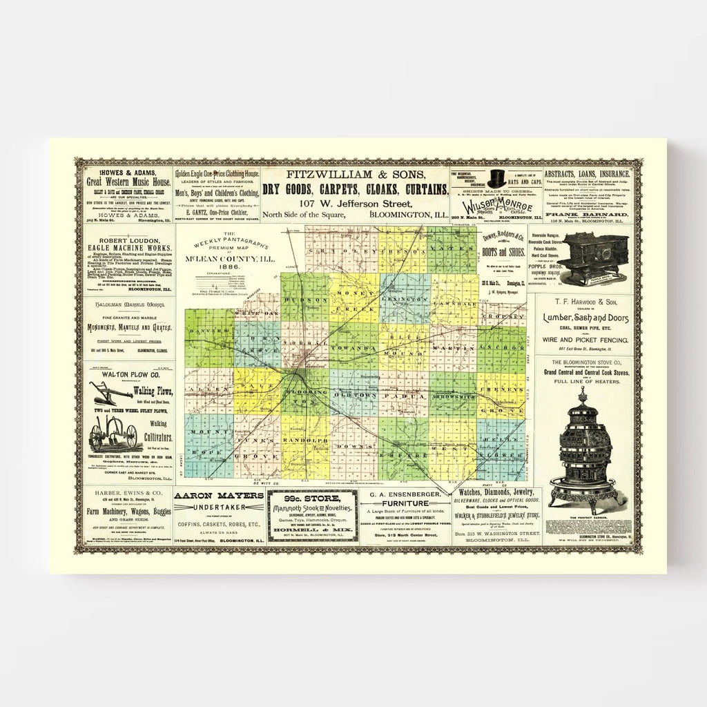 Vintage Map of McLean County, Illinois 1886