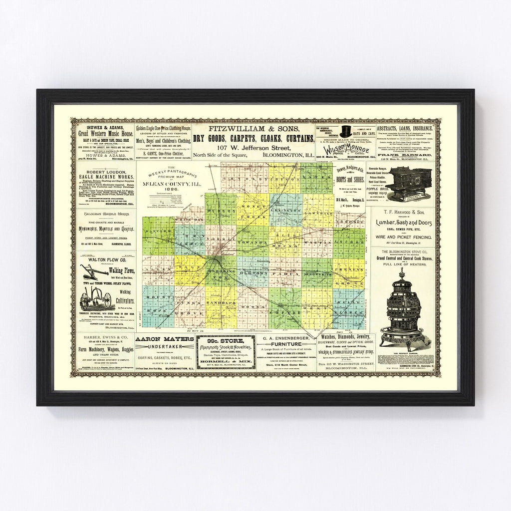 Vintage Map of McLean County, Illinois 1886