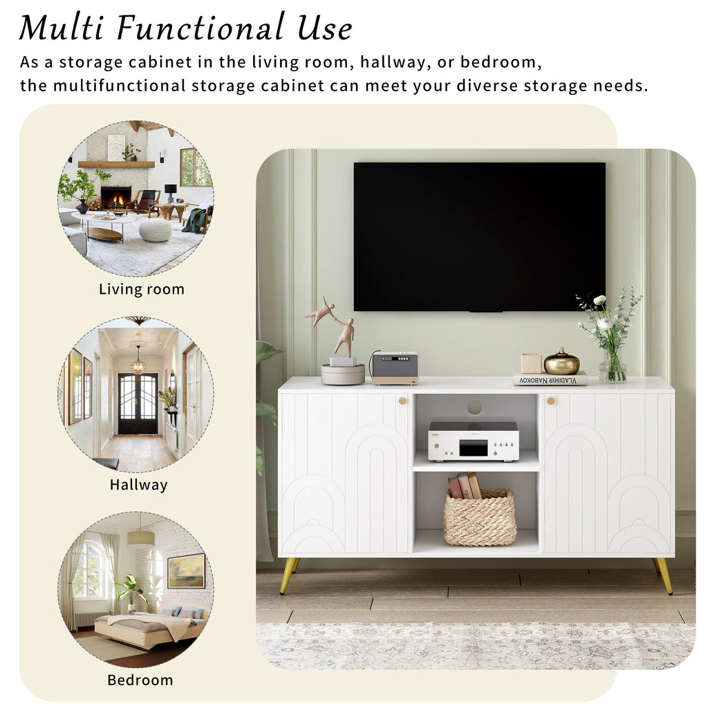 U-Can Modern TV Stand for TVs up to 55 Inches, Entertainment Center Media Console,Adjustable Shelf, Metal Legs, Handles and Anti-tip Device for Living room