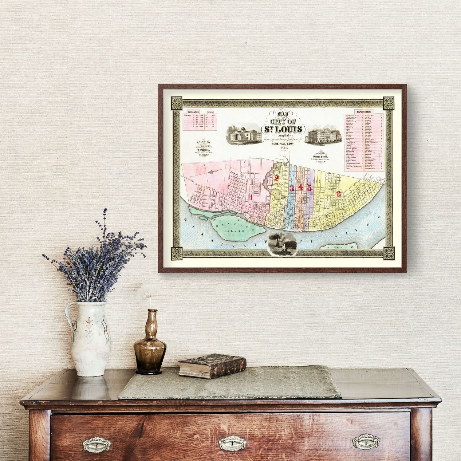 Vintage Map of St Louis, Missouri 1844