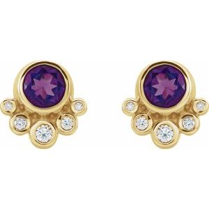 14K Yellow Gold Natural Amethyst & 1/8 CTW Natural Diamond Earrings – image 2
