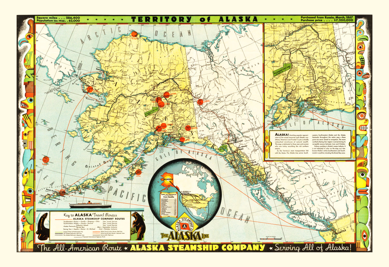 Vintage Map of Alaska 1936