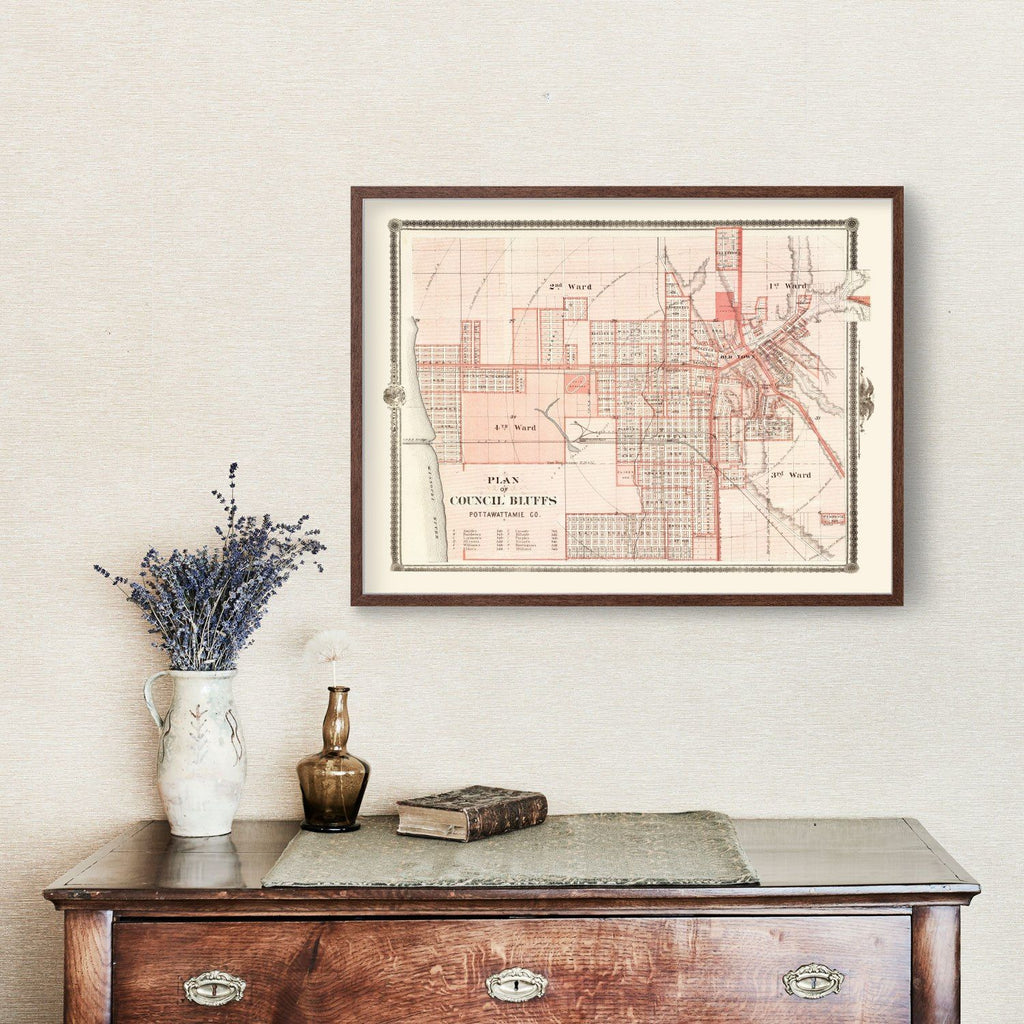 Vintage Map of Council Bluffs, Iowa 1875
