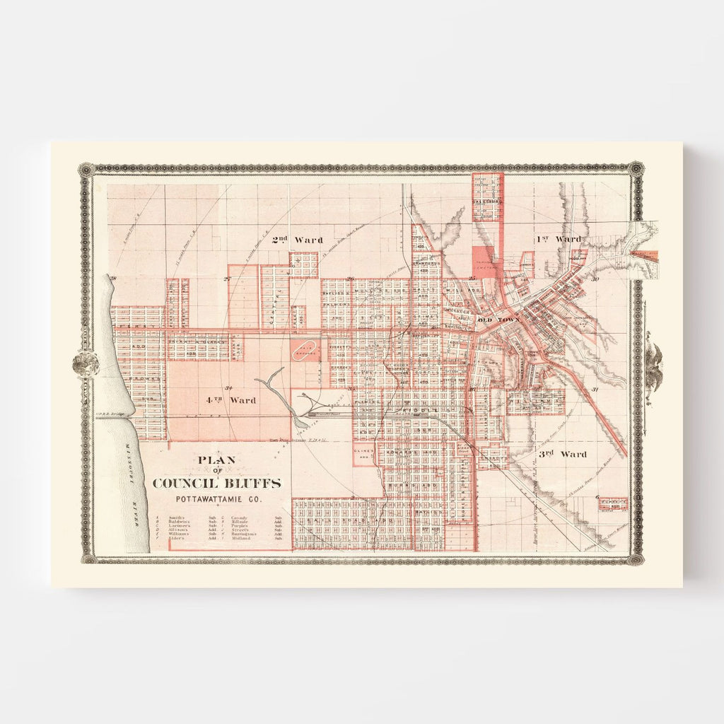 Vintage Map of Council Bluffs, Iowa 1875