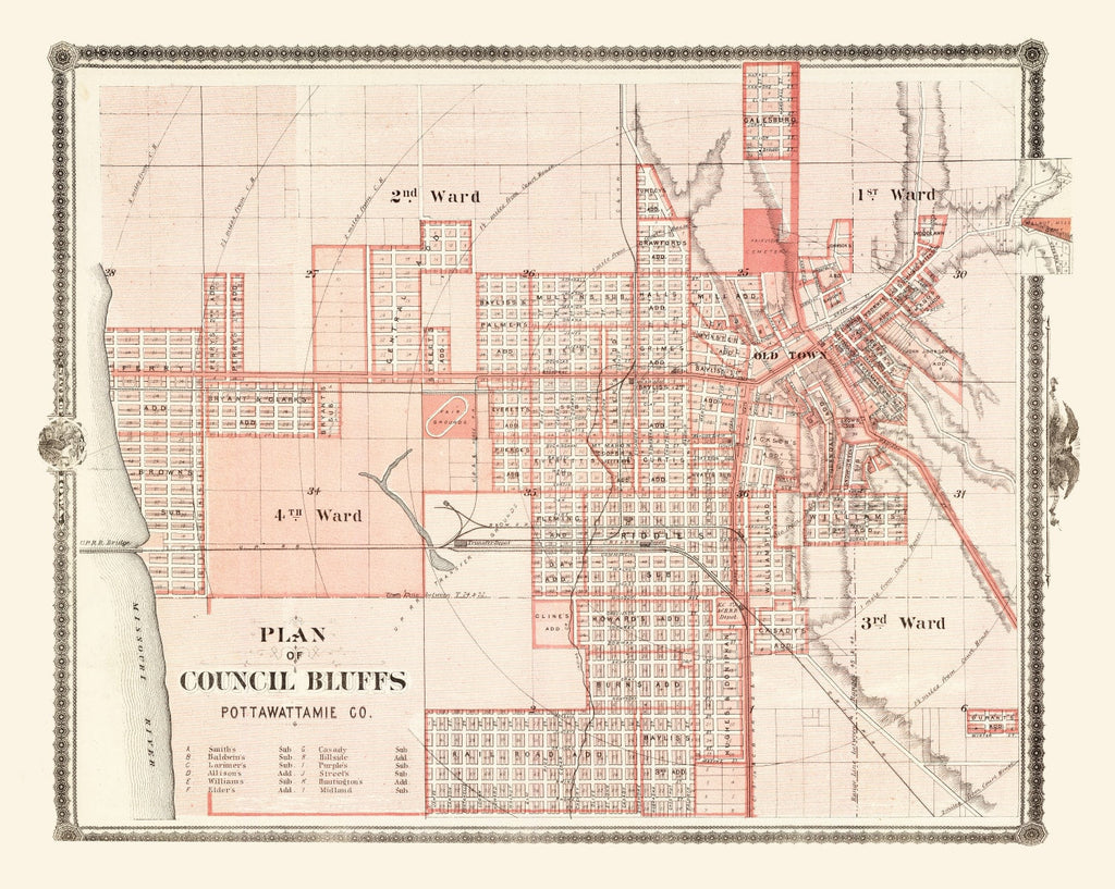 Vintage Map of Council Bluffs, Iowa 1875