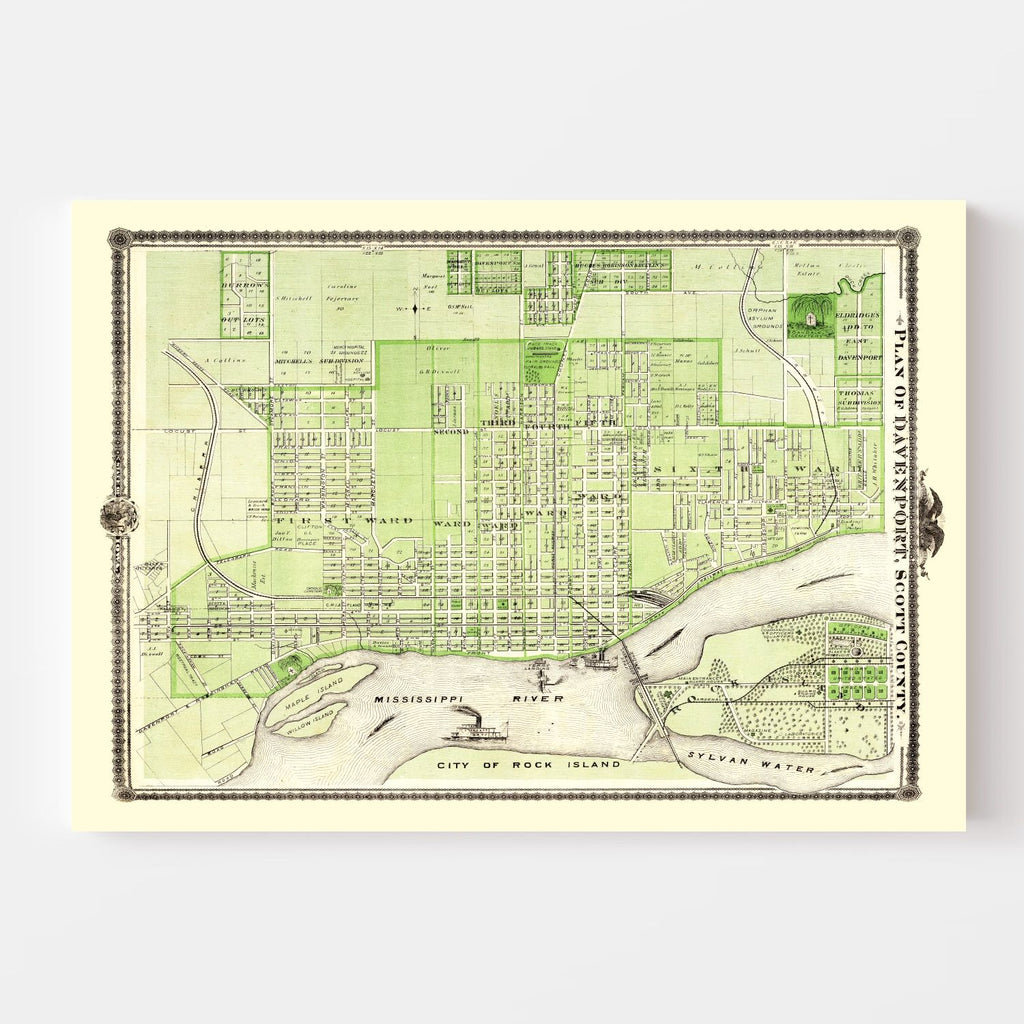 Vintage Map of Davenport, Iowa 1875