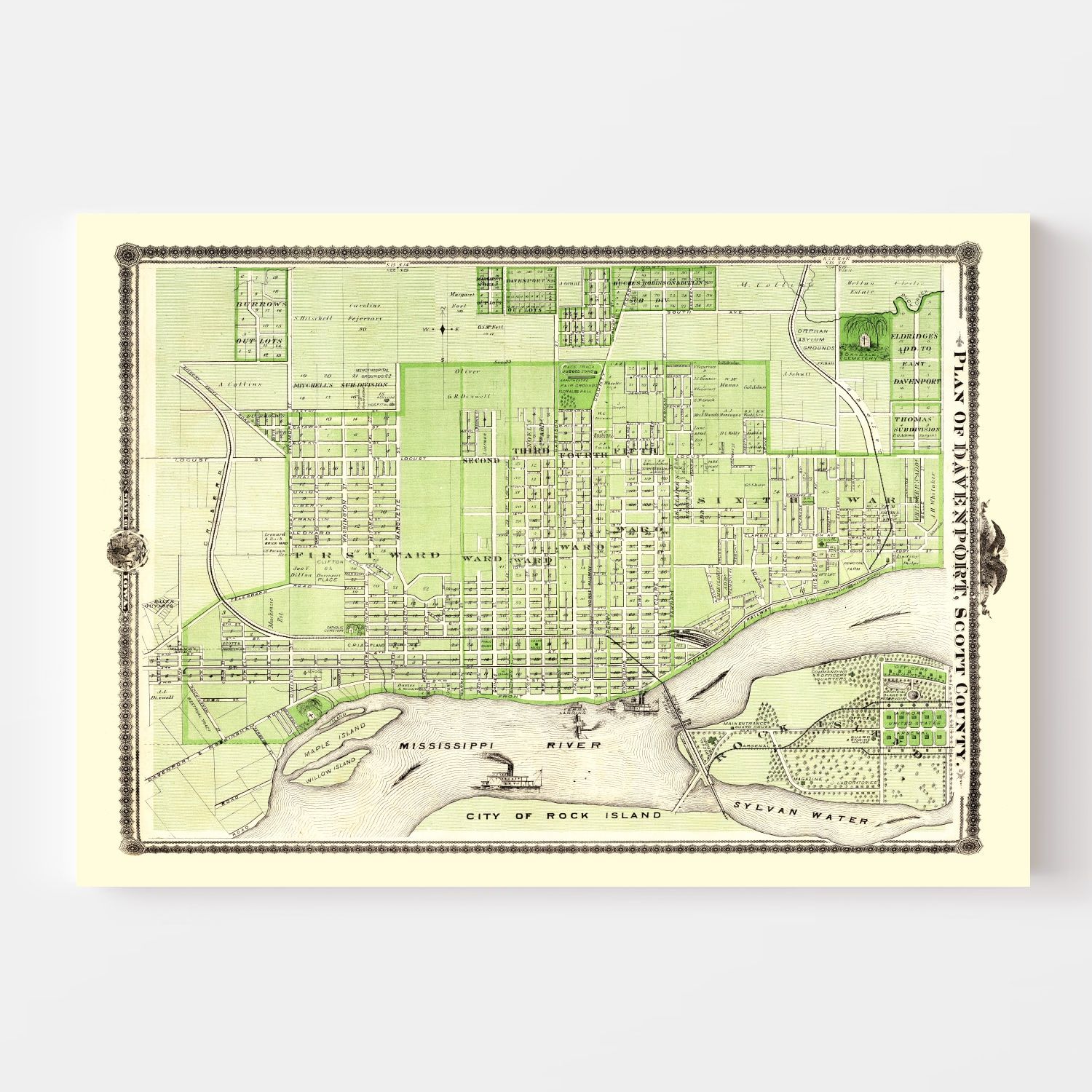 Vintage Map of Davenport, Iowa 1875