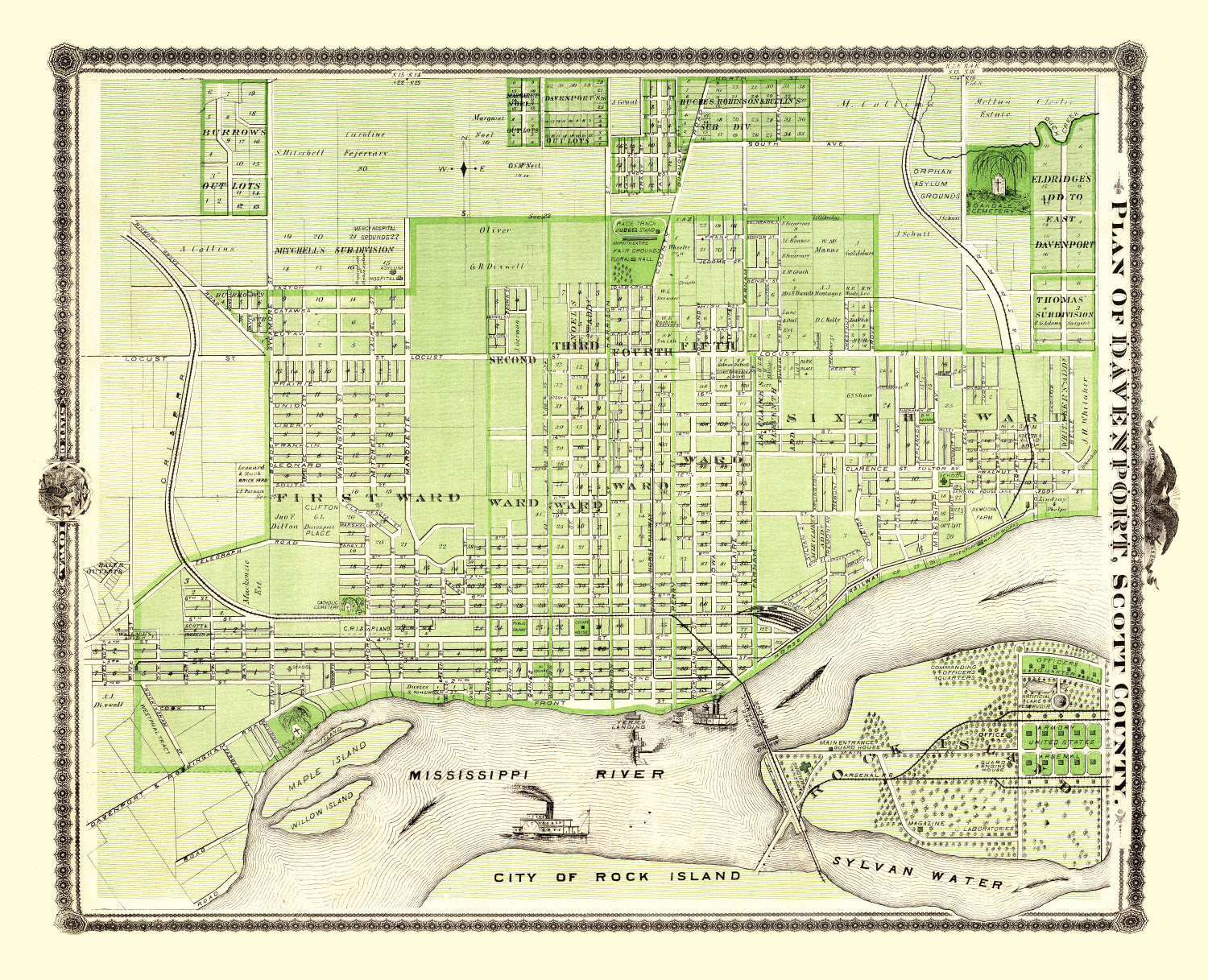 Vintage Map of Davenport, Iowa 1875