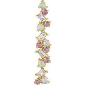 14K Yellow Gold Natural Ethiopian Opal, Natural Pink Sapphire & 1/8 CTW Natural Diamond Scattered Bar Pendant