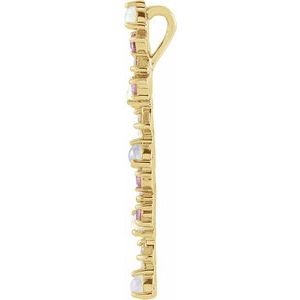 14K Yellow Gold Natural Ethiopian Opal, Natural Pink Sapphire & 1/8 CTW Natural Diamond Scattered Bar Pendant