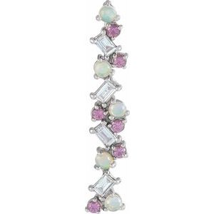 14K White Gold Natural Ethiopian Opal, Natural Pink Sapphire & 1/8 CTW Natural Diamond Scattered Bar Pendant