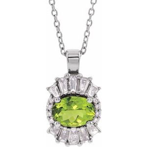 Platinum Natural Peridot & 1/3 CTW Natural Diamond 16-18" Necklace