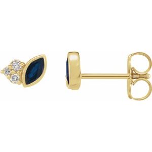 14K Yellow Gold Natural Blue Sapphire & .05 CTW Natural Diamond Earrings