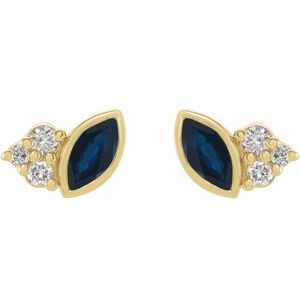 14K Yellow Gold Natural Blue Sapphire & .05 CTW Natural Diamond Earrings – image 2