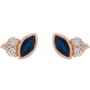 14K Rose Gold Natural Blue Sapphire & .05 CTW Natural Diamond Earrings – image 2
