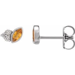 Platinum Natural Citrine & .05 CTW Natural Diamond Earrings