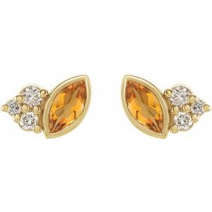 14K Yellow Gold Natural Citrine & .05 CTW Natural Diamond Earrings – image 2