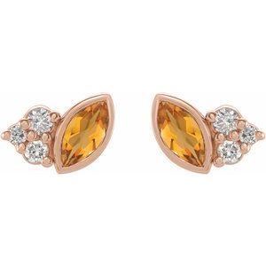 14K Rose Gold Natural Citrine & .05 CTW Natural Diamond Earrings