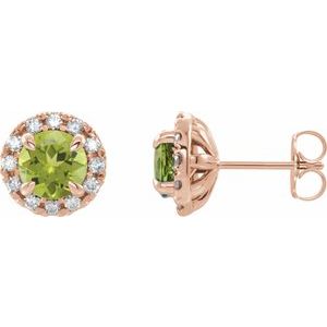 14K Rose Gold 5 mm Natural Peridot & 1/3 CTW Natural Diamond Halo-Style Earrings