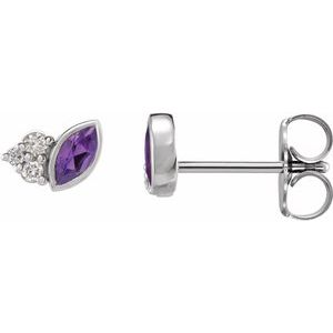 Platinum Natural Amethyst & .05 CTW Natural Diamond Earrings