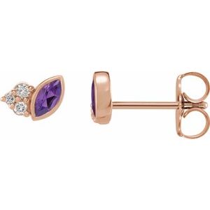 14K Rose Gold Natural Amethyst & .05 CTW Natural Diamond Earrings