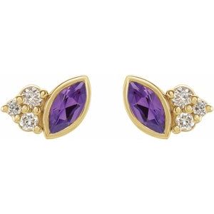 14K Yellow Gold Natural Amethyst & .05 CTW Natural Diamond Earrings
