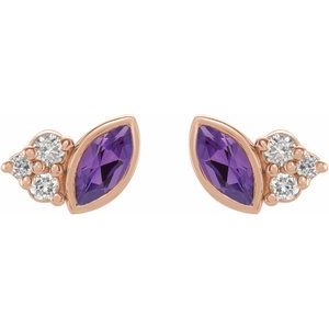 14K Rose Gold Natural Amethyst & .05 CTW Natural Diamond Earrings – image 2