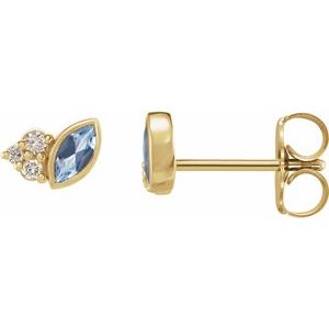 14K Yellow Gold Natural Aquamarine & .05 CTW Natural Diamond Earrings