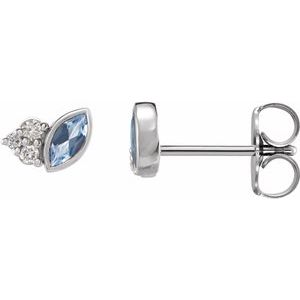 14K White Gold Natural Aquamarine & .05 CTW Natural Diamond Earrings