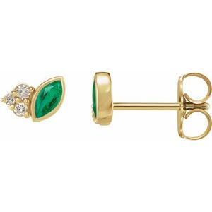14K Yellow Gold Natural Emerald & .03 CTW Natural Diamond Right Earring