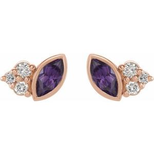14K Rose Gold Lab-Grown Alexandrite & .05 CTW Natural Diamond Earrings