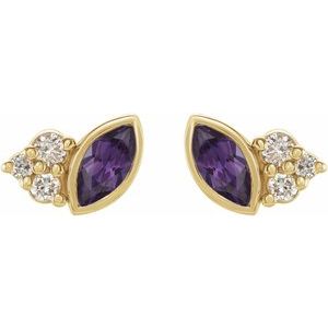14K Yellow Gold Lab-Grown Alexandrite & .05 CTW Natural Diamond Earrings – image 2