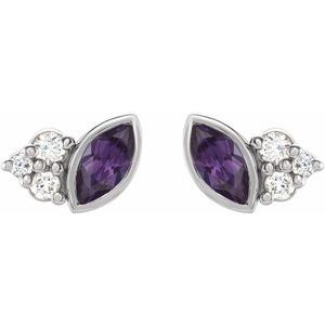 14K White Gold Lab-Grown Alexandrite & .05 CTW Natural Diamond Earrings – image 2