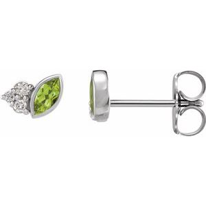 14K White Gold Natural Peridot & .05 CTW Natural Diamond Earrings