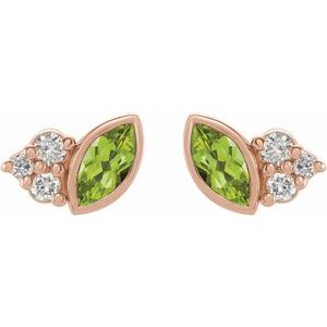 14K Rose Gold Natural Peridot & .05 CTW Natural Diamond Earrings – image 2