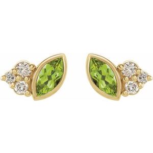 14K Yellow Gold Natural Peridot & .05 CTW Natural Diamond Earrings – image 2